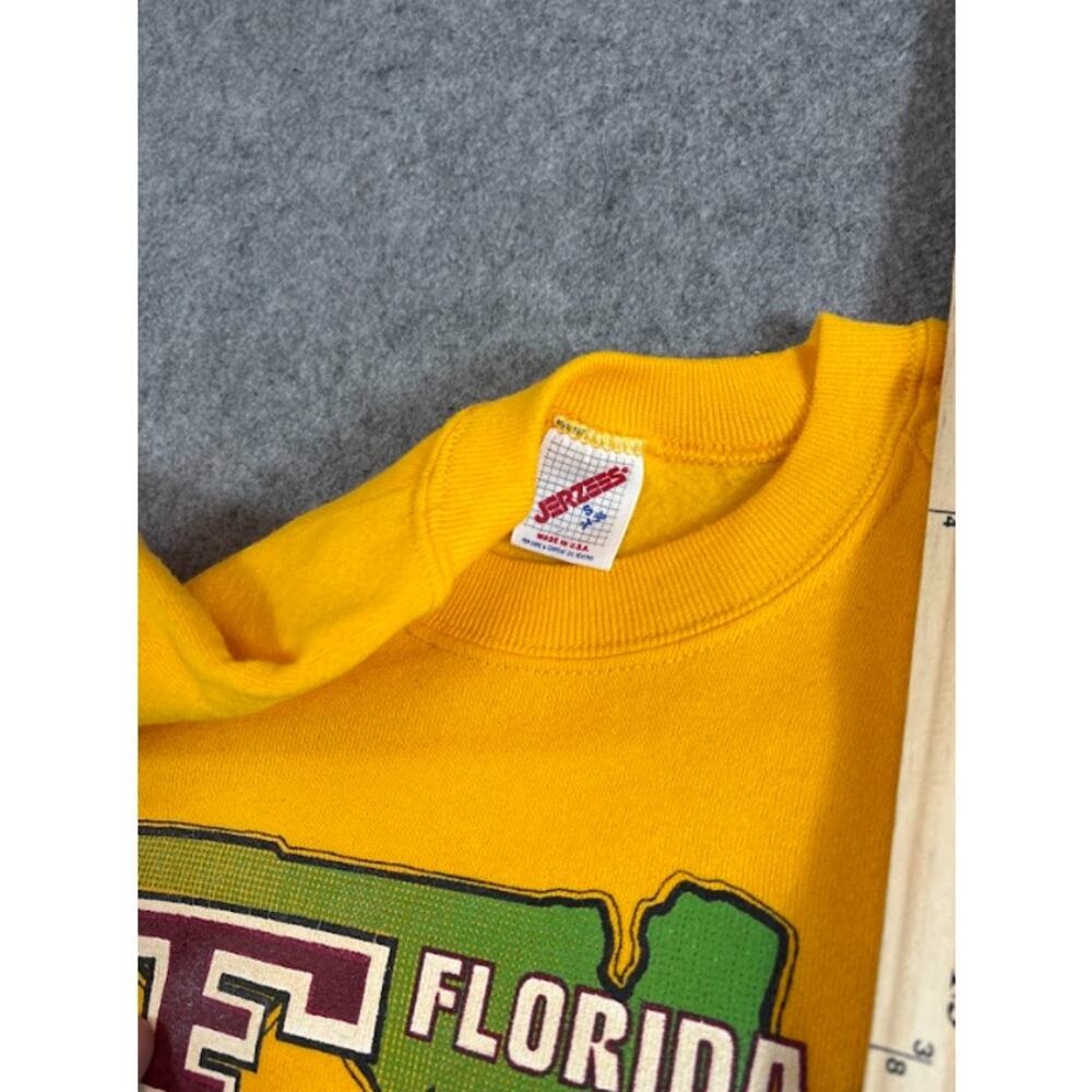 VTG 80s 90s Florida State Seminoles Sweatshirt Mens S Yellow Crewneck Collegiate - Picture 3 of 5